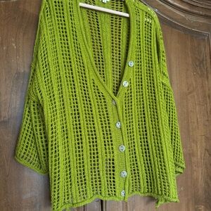 POL Women's Vibrant Green Oversized Open-Knit Cardigan Size Small NWOT